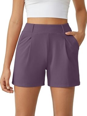 High-Waist Purple Active Shorts with Side Pockets